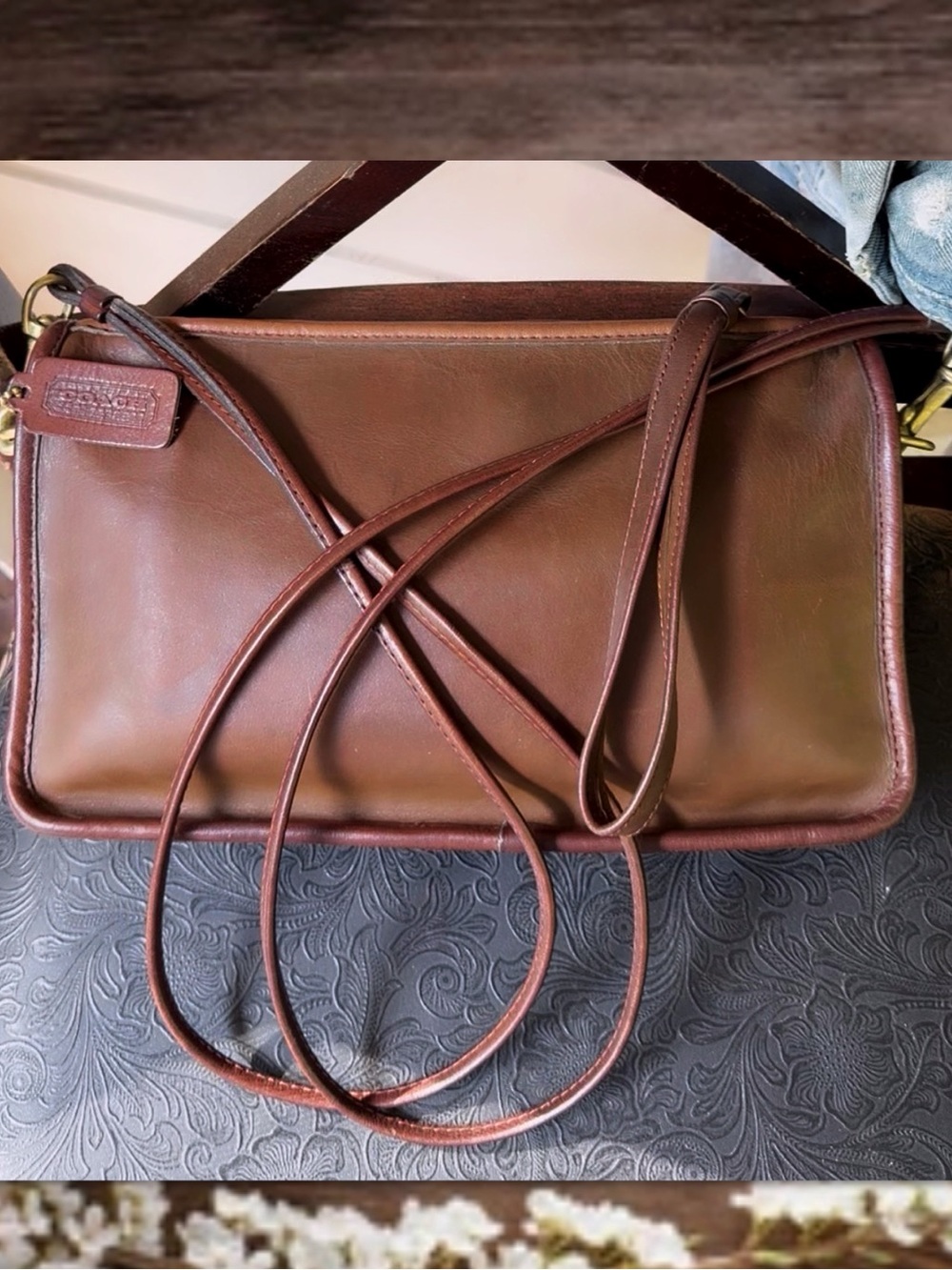 EARLY VINTAGE COACH TABAC / BRITISH TAN BASIC BAG ZIPPERED CLUTCH 9455